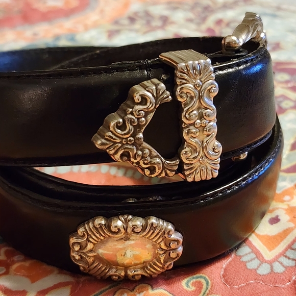 Vintage FOSSIL Genuine Leather Ornate Concho Belt | Size Medium | Black - Picture 5 of 16